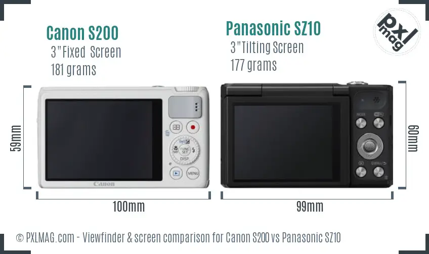 Canon S200 vs Panasonic SZ10 Screen and Viewfinder comparison