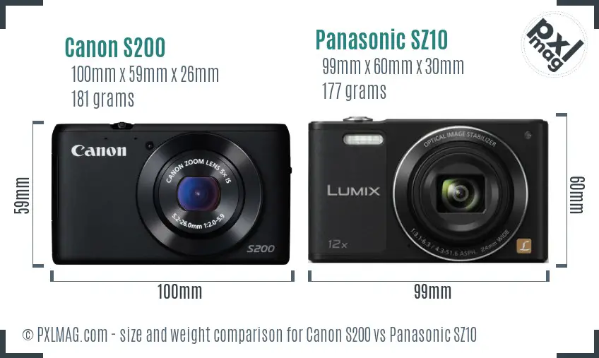 Canon S200 vs Panasonic SZ10 size comparison