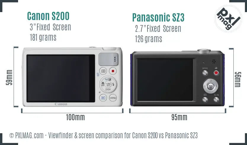 Canon S200 vs Panasonic SZ3 Screen and Viewfinder comparison