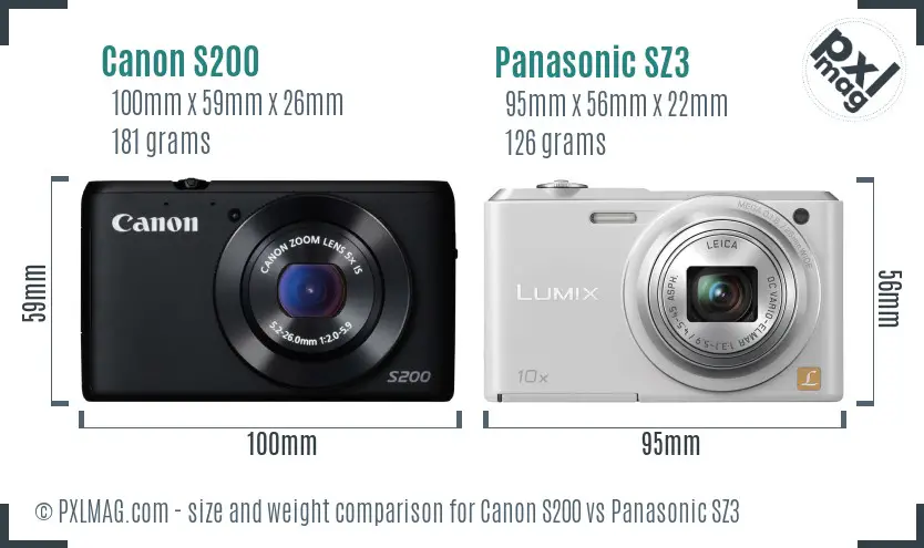 Canon S200 vs Panasonic SZ3 size comparison