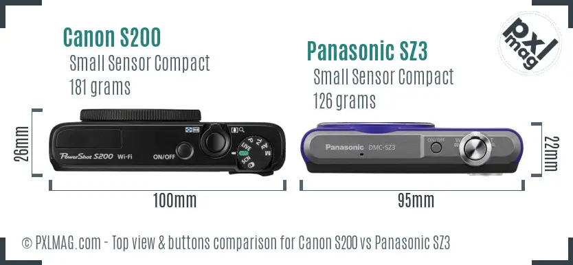 Canon S200 vs Panasonic SZ3 top view buttons comparison