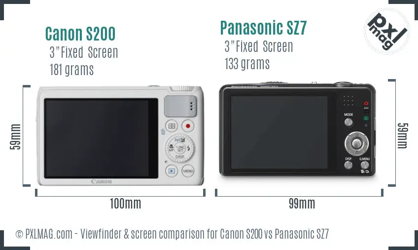 Canon S200 vs Panasonic SZ7 Screen and Viewfinder comparison