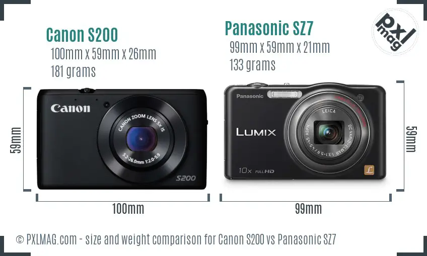 Canon S200 vs Panasonic SZ7 size comparison