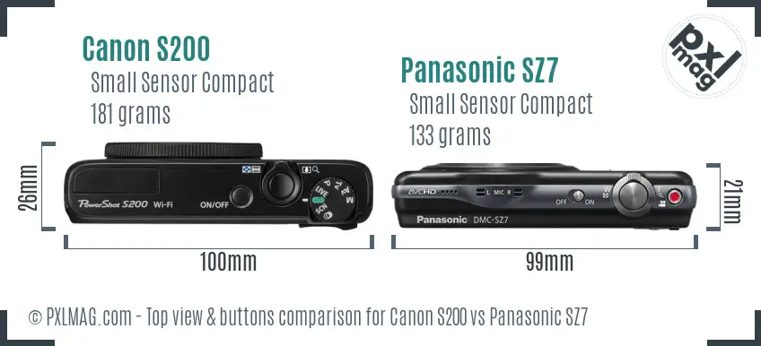 Canon S200 vs Panasonic SZ7 top view buttons comparison