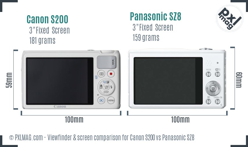 Canon S200 vs Panasonic SZ8 Screen and Viewfinder comparison