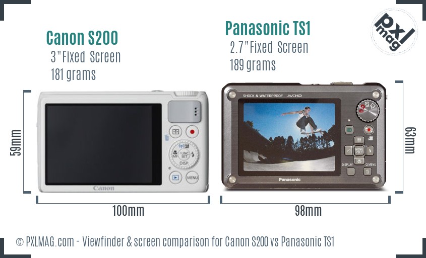 Canon S200 vs Panasonic TS1 Screen and Viewfinder comparison