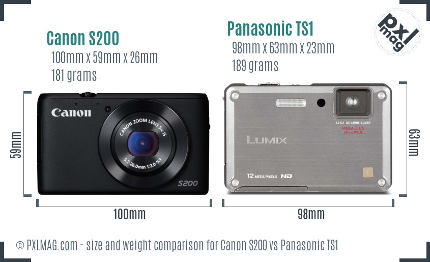 Canon S200 vs Panasonic TS1 size comparison