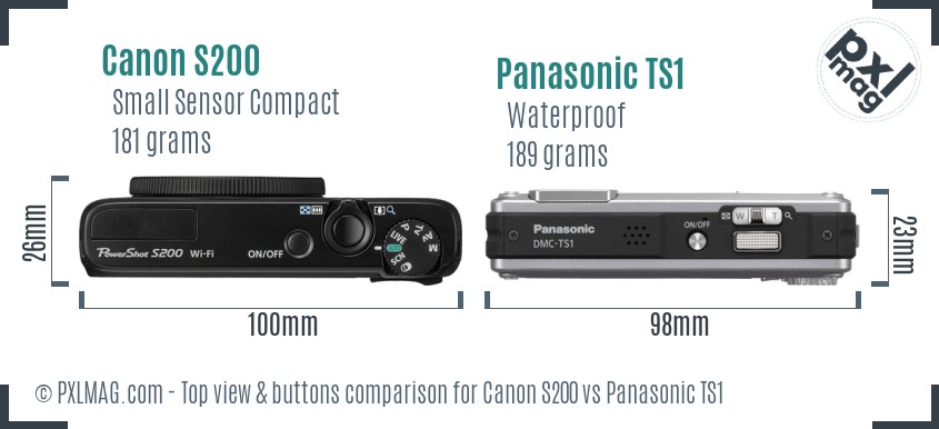 Canon S200 vs Panasonic TS1 top view buttons comparison