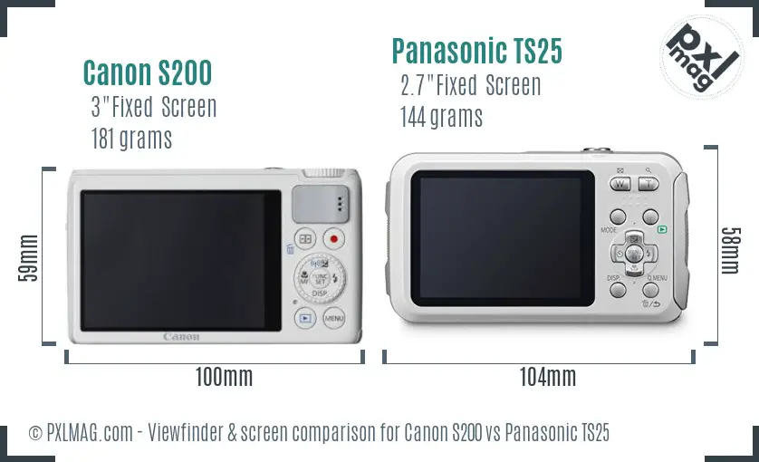 Canon S200 vs Panasonic TS25 Screen and Viewfinder comparison Canon S200 vs Panasonic TS25 Screen and Viewfinder comparison