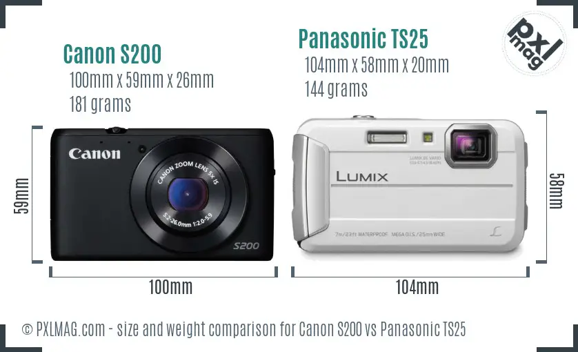 Canon S200 vs Panasonic TS25 size comparison Canon S200 vs Panasonic TS25 size comparison