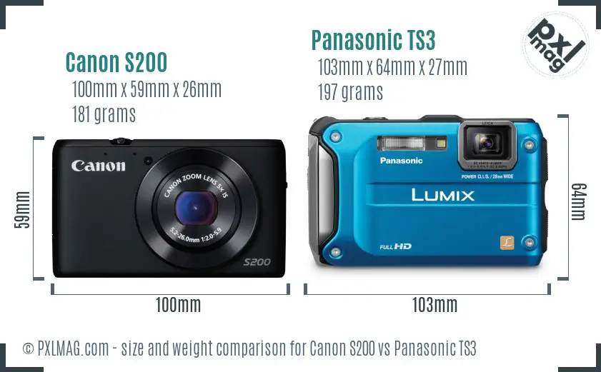 Canon S200 vs Panasonic TS3 size comparison