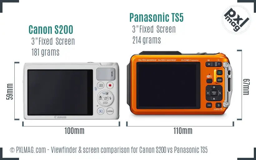 Canon S200 vs Panasonic TS5 Screen and Viewfinder comparison Canon S200 vs Panasonic TS5 Screen and Viewfinder comparison
