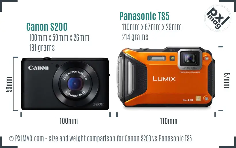 Canon S200 vs Panasonic TS5 size comparison Canon S200 vs Panasonic TS5 size comparison