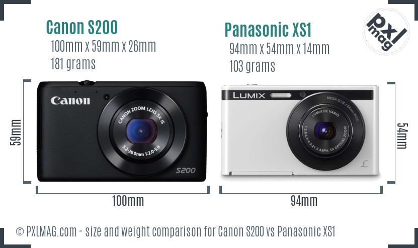 Canon S200 vs Panasonic XS1 size comparison Canon S200 vs Panasonic XS1 size comparison