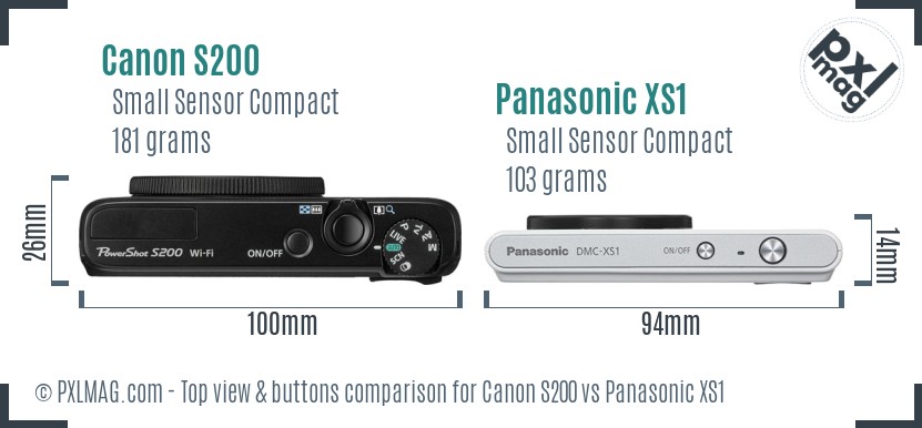 Canon S200 vs Panasonic XS1 top view buttons comparison