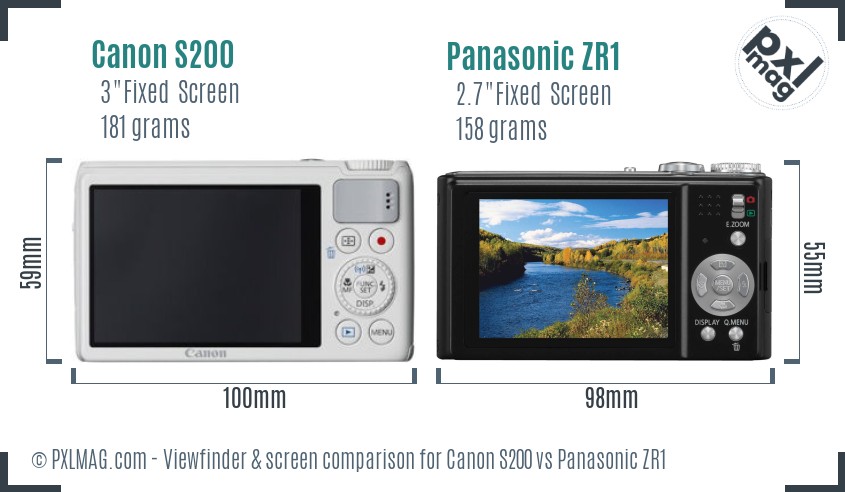 Canon S200 vs Panasonic ZR1 Screen and Viewfinder comparison