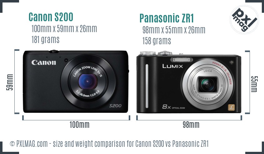 Canon S200 vs Panasonic ZR1 size comparison