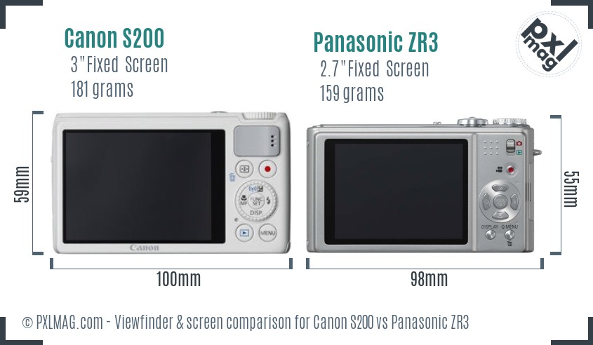 Canon S200 vs Panasonic ZR3 Screen and Viewfinder comparison