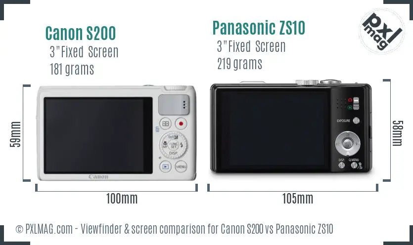 Canon S200 vs Panasonic ZS10 Screen and Viewfinder comparison