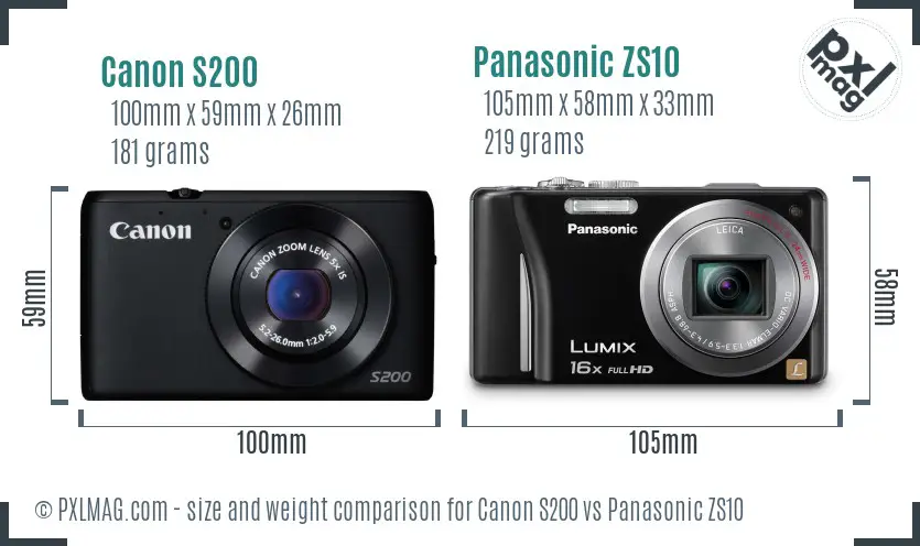 Canon S200 vs Panasonic ZS10 size comparison