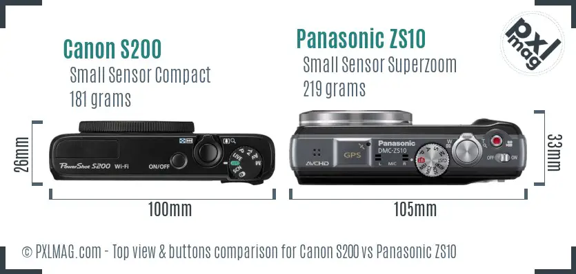 Canon S200 vs Panasonic ZS10 top view buttons comparison