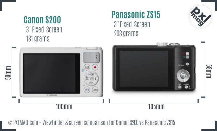 Canon S200 vs Panasonic ZS15 Screen and Viewfinder comparison