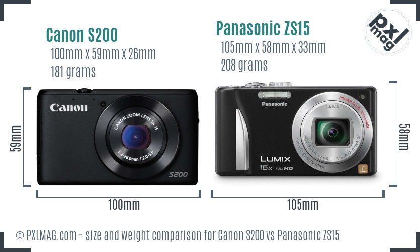 Canon S200 vs Panasonic ZS15 size comparison