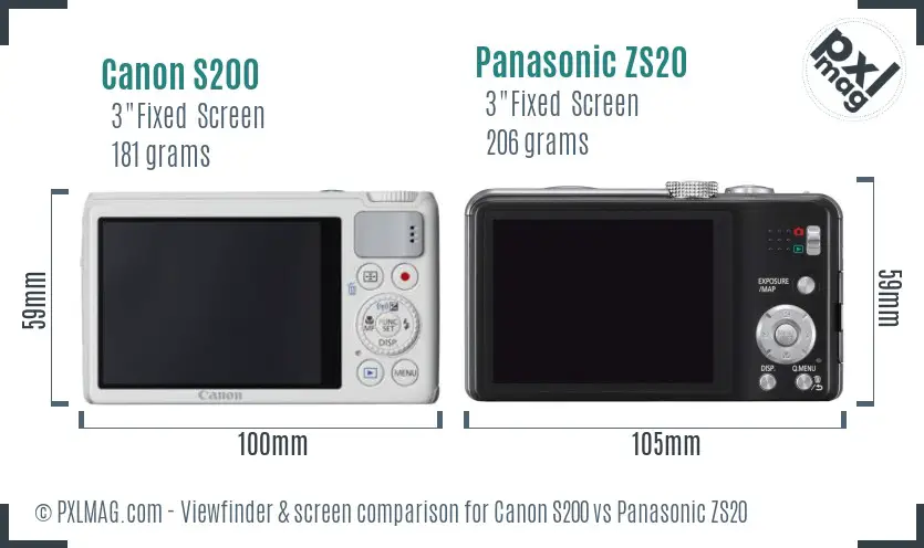 Canon S200 vs Panasonic ZS20 Screen and Viewfinder comparison