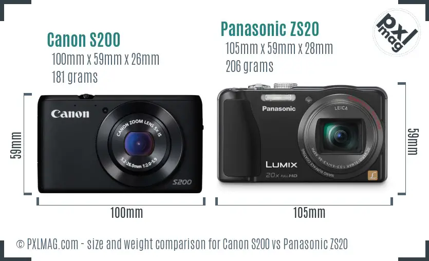 Canon S200 vs Panasonic ZS20 size comparison