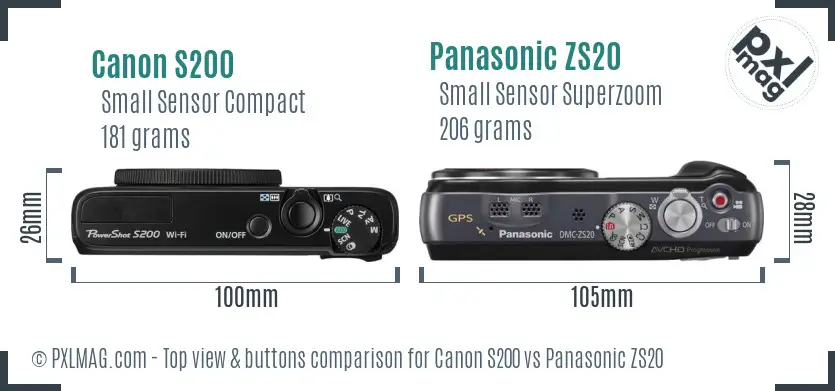 Canon S200 vs Panasonic ZS20 top view buttons comparison