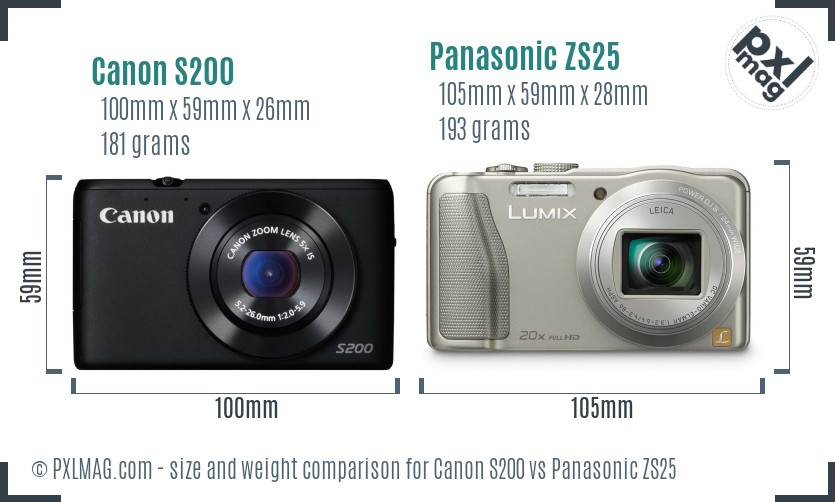 Canon S200 vs Panasonic ZS25 size comparison Canon S200 vs Panasonic ZS25 size comparison