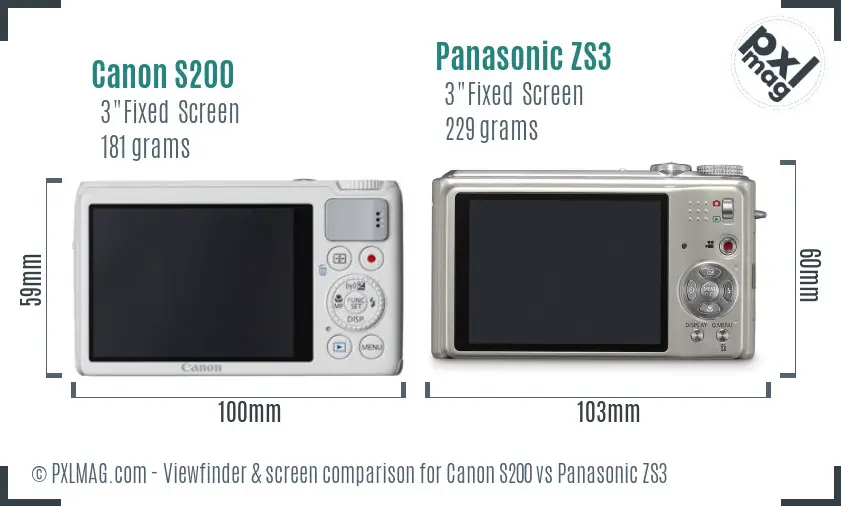 Canon S200 vs Panasonic ZS3 Screen and Viewfinder comparison