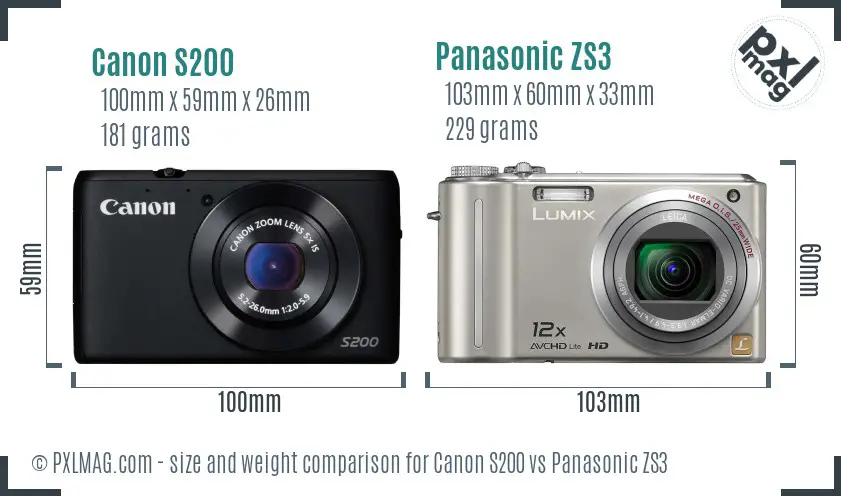 Canon S200 vs Panasonic ZS3 size comparison