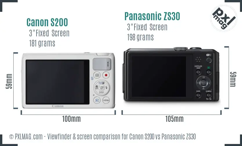 Canon S200 vs Panasonic ZS30 Screen and Viewfinder comparison
