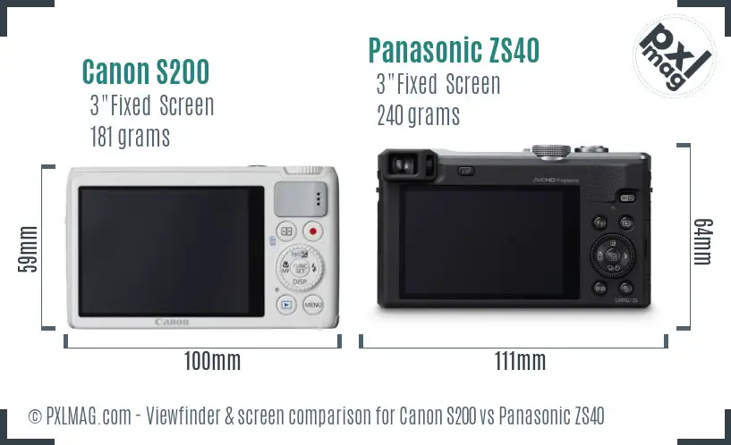 Canon S200 vs Panasonic ZS40 Screen and Viewfinder comparison