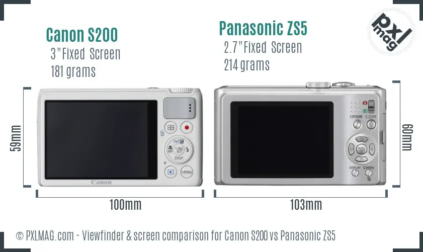 Canon S200 vs Panasonic ZS5 Screen and Viewfinder comparison Canon S200 vs Panasonic ZS5 Screen and Viewfinder comparison