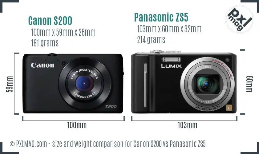 Canon S200 vs Panasonic ZS5 size comparison Canon S200 vs Panasonic ZS5 size comparison