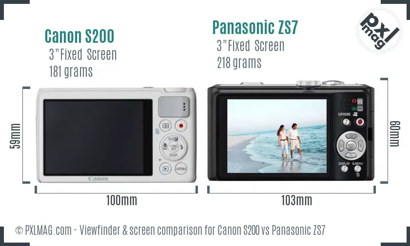 Canon S200 vs Panasonic ZS7 Screen and Viewfinder comparison