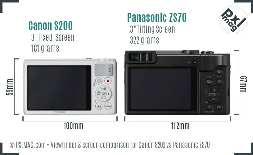 Canon S200 vs Panasonic ZS70 Screen and Viewfinder comparison