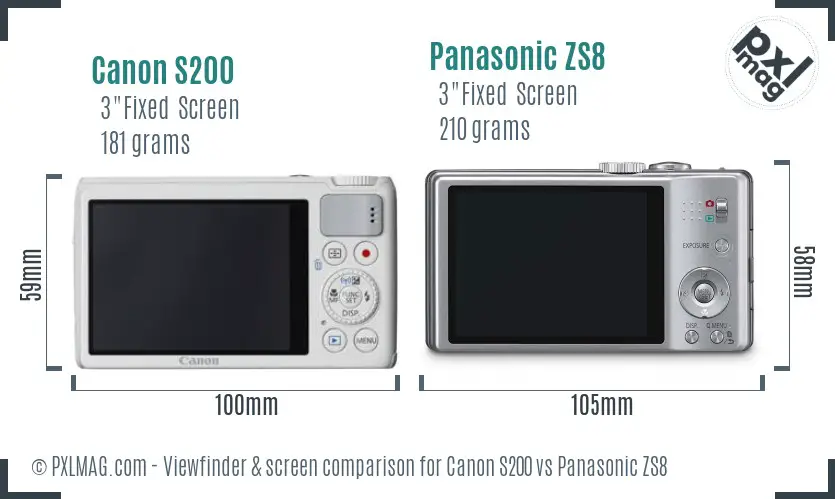 Canon S200 vs Panasonic ZS8 Screen and Viewfinder comparison