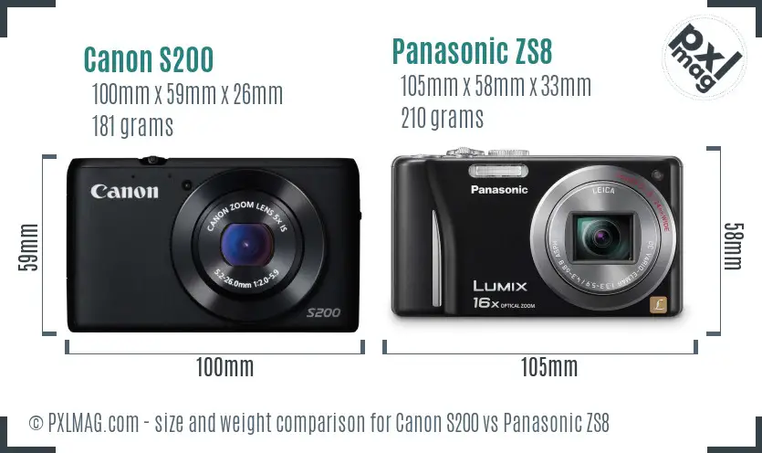 Canon S200 vs Panasonic ZS8 size comparison