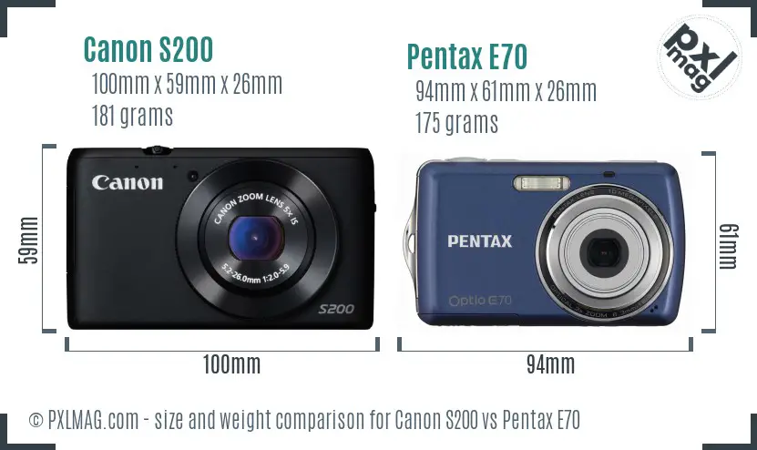 Canon S200 vs Pentax E70 size comparison