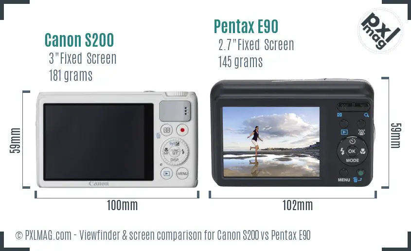 Canon S200 vs Pentax E90 Screen and Viewfinder comparison