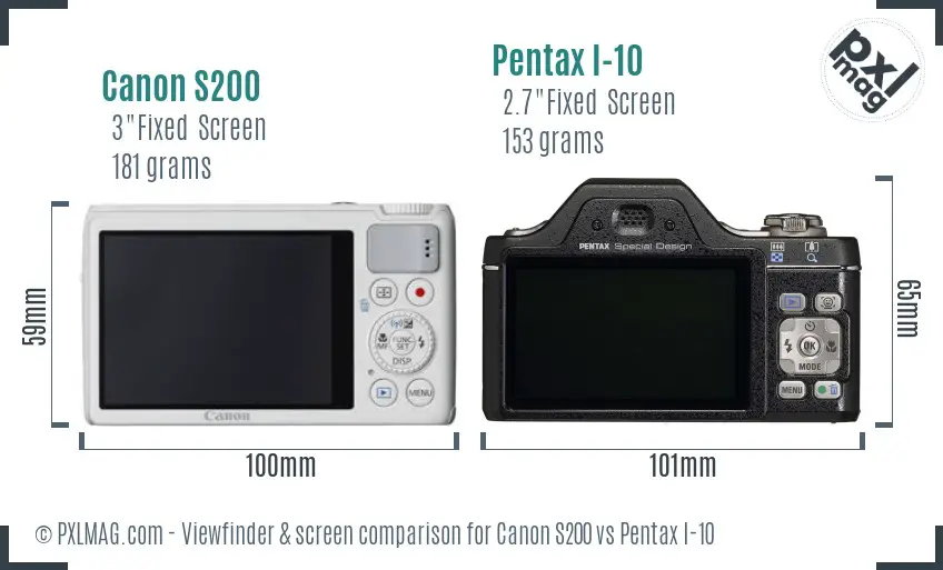 Canon S200 vs Pentax I-10 Screen and Viewfinder comparison