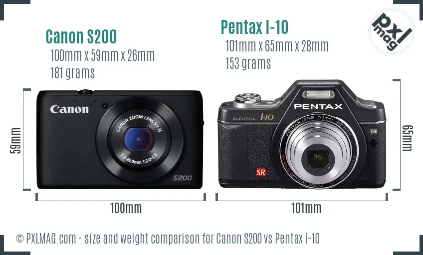 Canon S200 vs Pentax I-10 size comparison