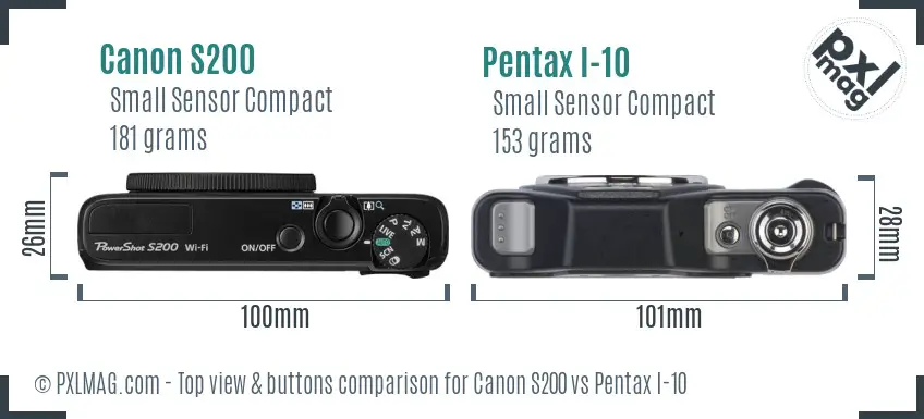 Canon S200 vs Pentax I-10 top view buttons comparison