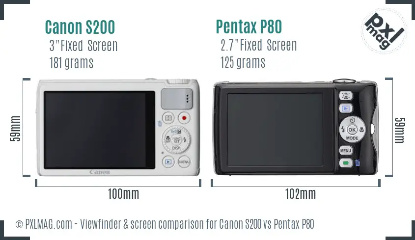 Canon S200 vs Pentax P80 Screen and Viewfinder comparison