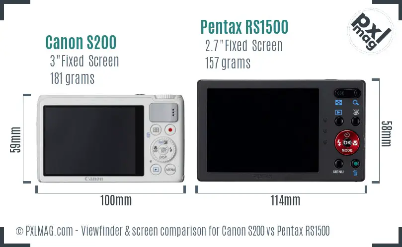 Canon S200 vs Pentax RS1500 Screen and Viewfinder comparison Canon S200 vs Pentax RS1500 Screen and Viewfinder comparison