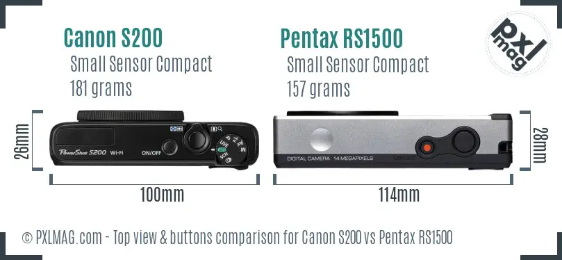 Canon S200 vs Pentax RS1500 top view buttons comparison Canon S200 vs Pentax RS1500 top view buttons comparison