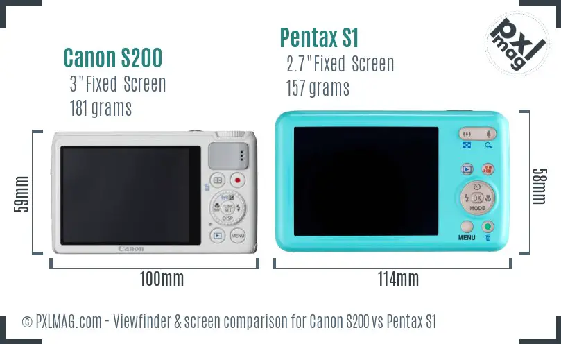 Canon S200 vs Pentax S1 Screen and Viewfinder comparison
